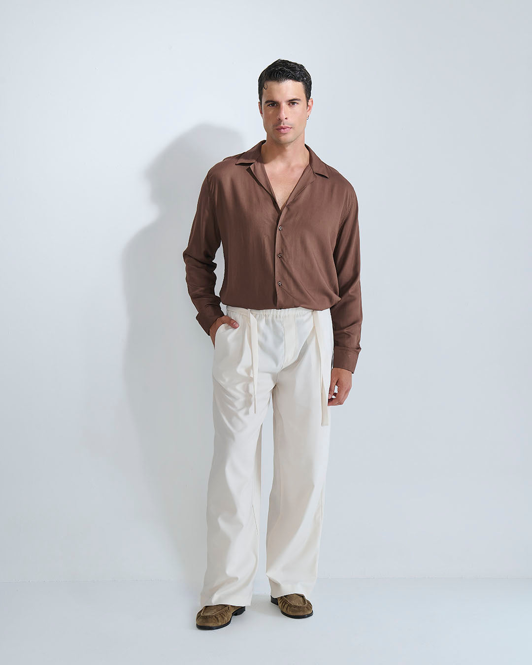 Camicia in viscosa collo a bowling