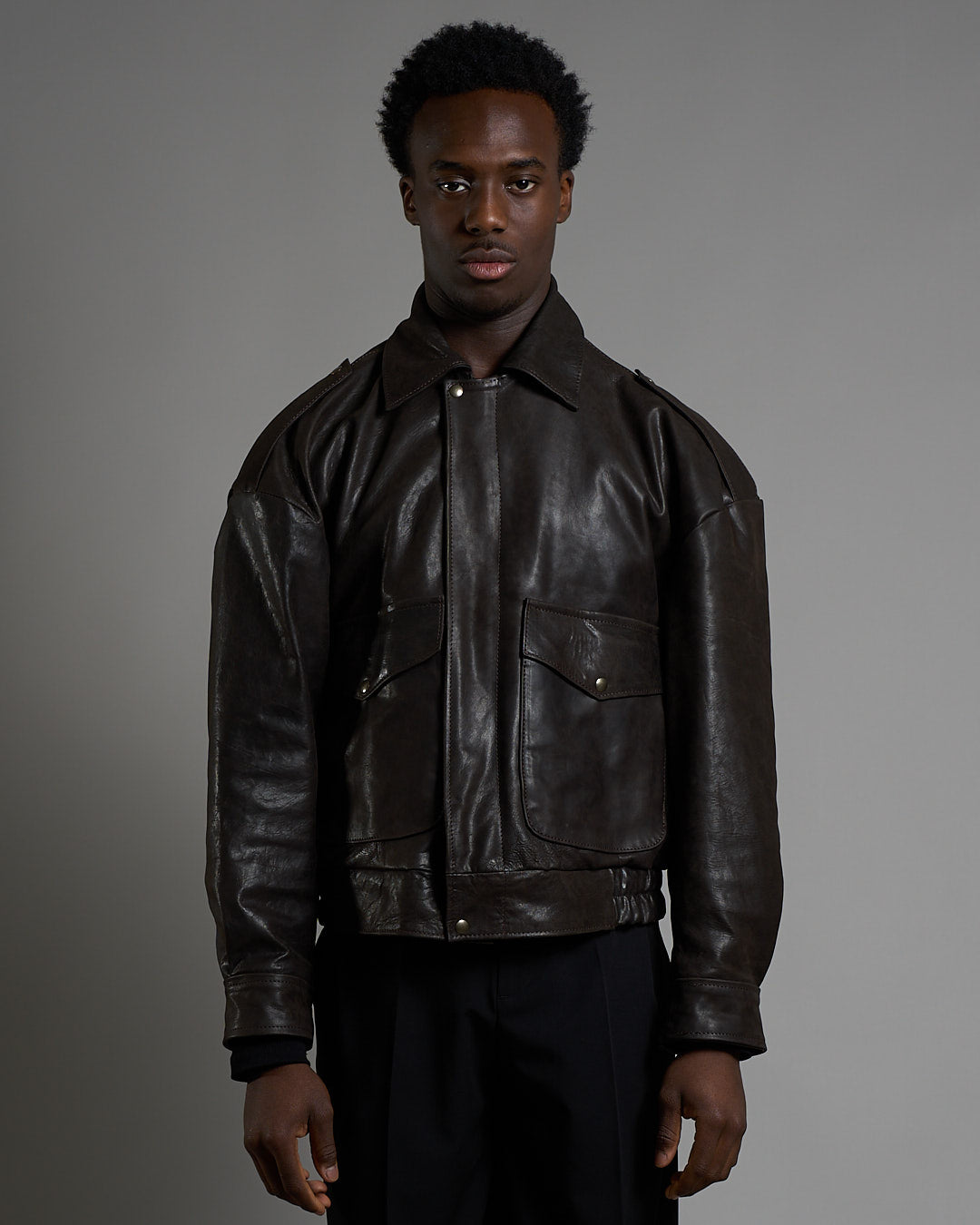 Giacca in pelle over effetto vintage