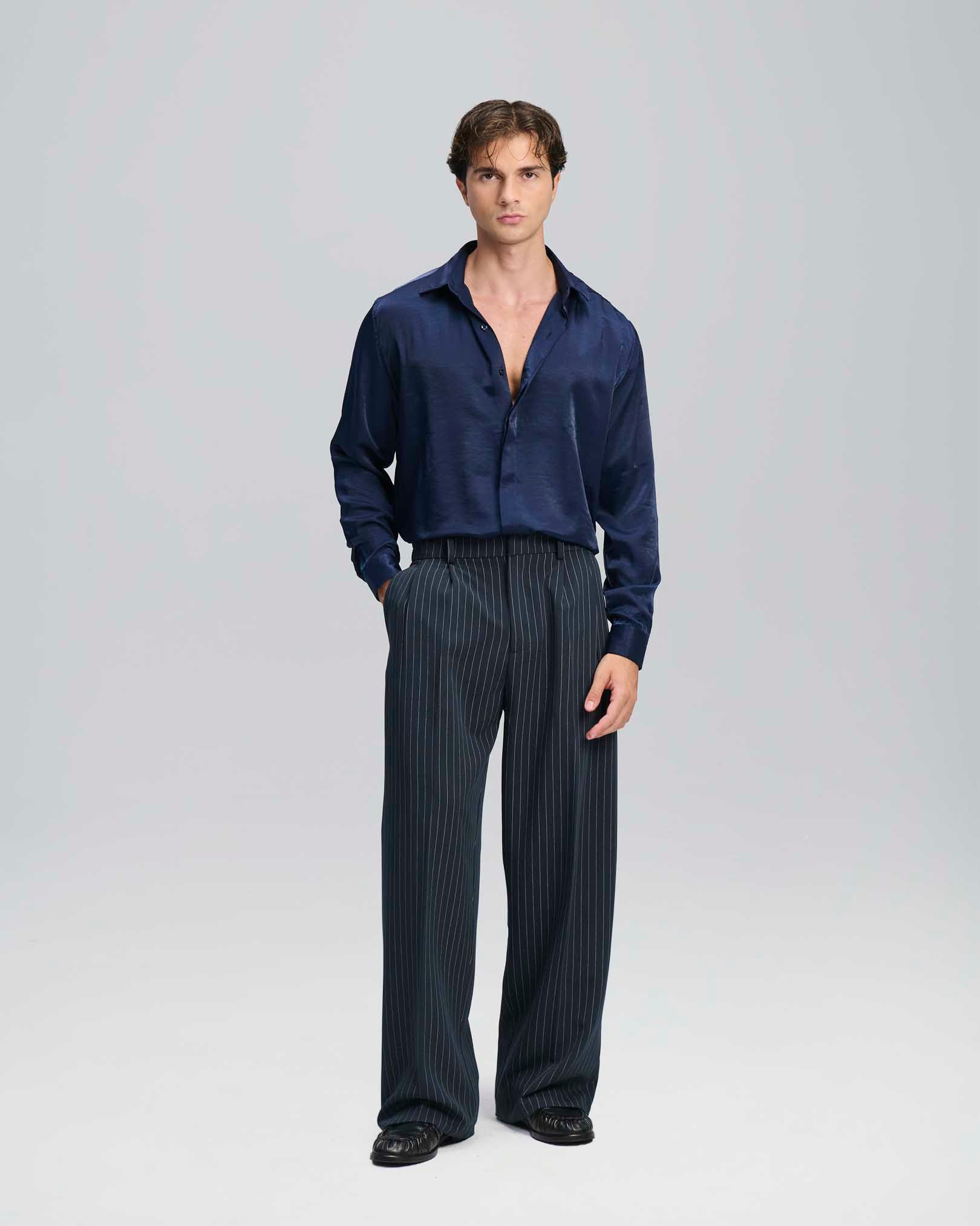 Pantalone Wide Fit Limited Edition gessato blu
