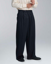 Pantalone wide leg strutturato gessato blu