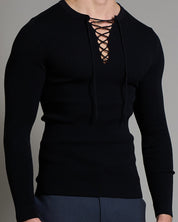 Maglia serafino a coste con lacci Limited Edition