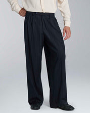 Pantalone wide leg strutturato gessato blu