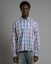 Camicia cropped a quadri con ricamo