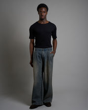 Pantalone strutturato in denim sabbiato