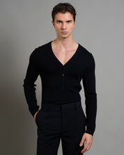 Maglia serafino scollo a V a coste