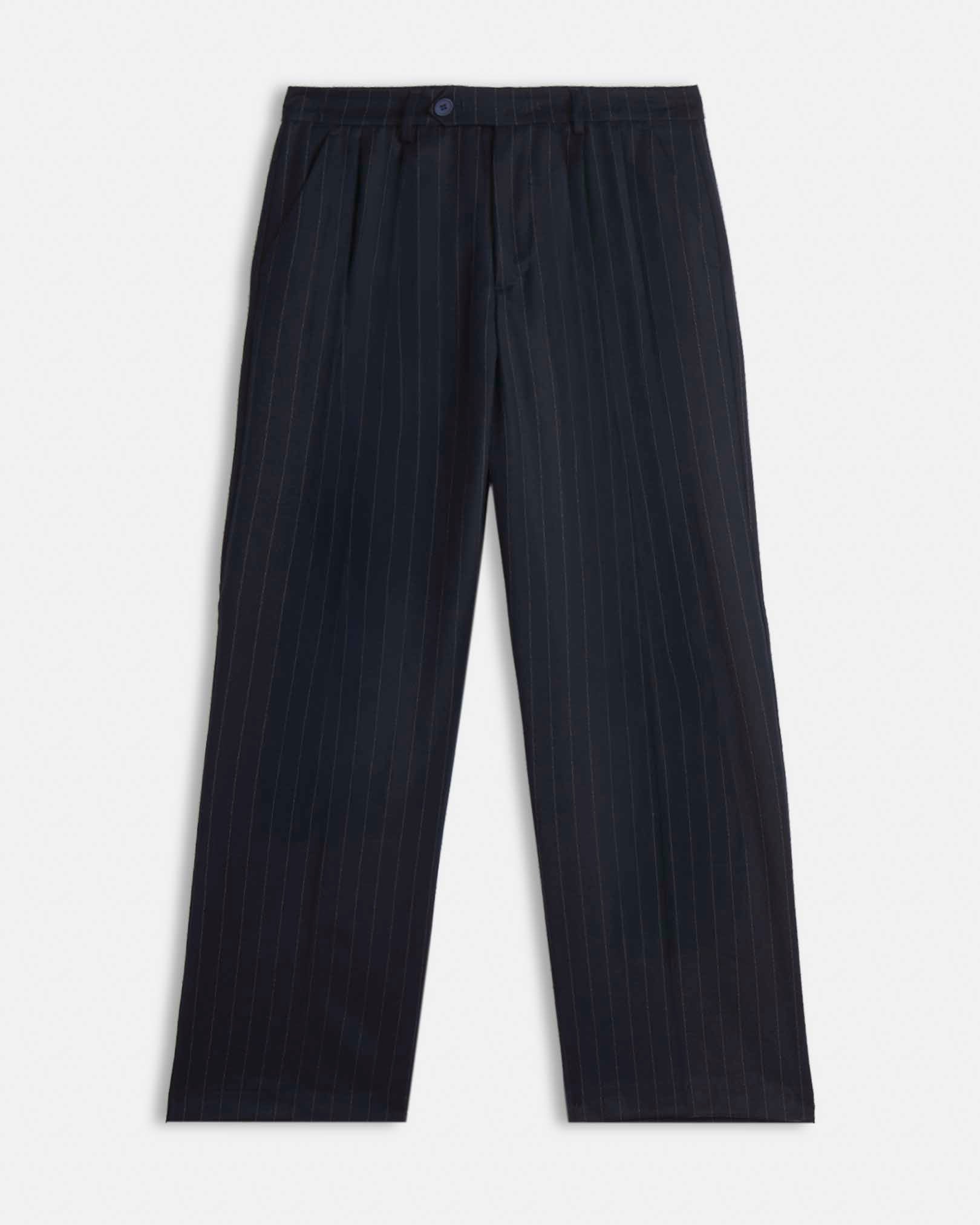 Pantalone wide leg strutturato gessato blu