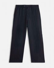 Pantalone wide leg strutturato gessato blu