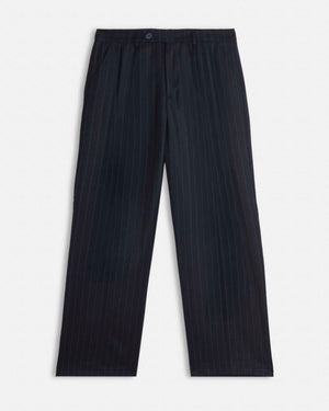 Pantalone wide leg strutturato gessato blu