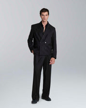 Pantalone wide leg strutturato gessato nero