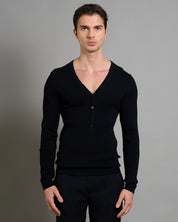 Maglia serafino scollo a V a coste