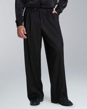 Pantalone wide leg strutturato gessato nero