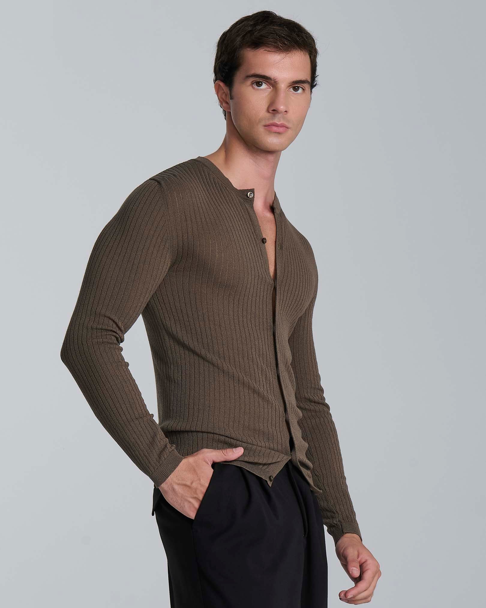 Cardigan girocollo a coste