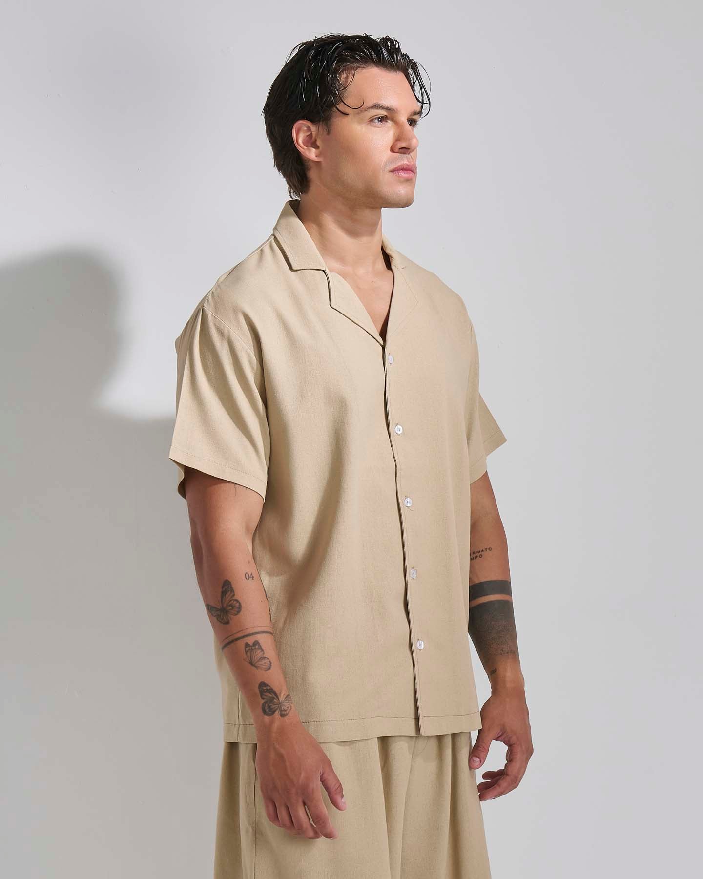 Camicia relax fit collo a bowling