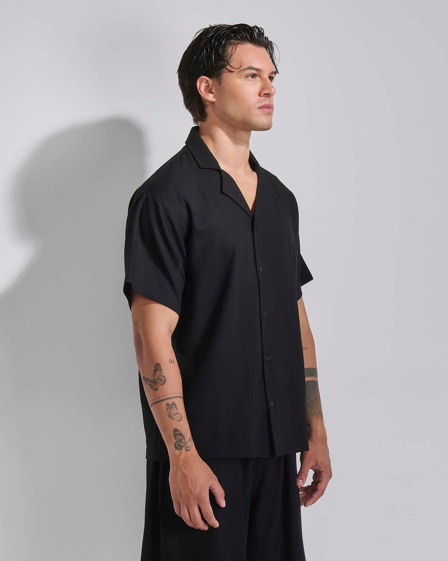 Camicia relax fit collo a bowling