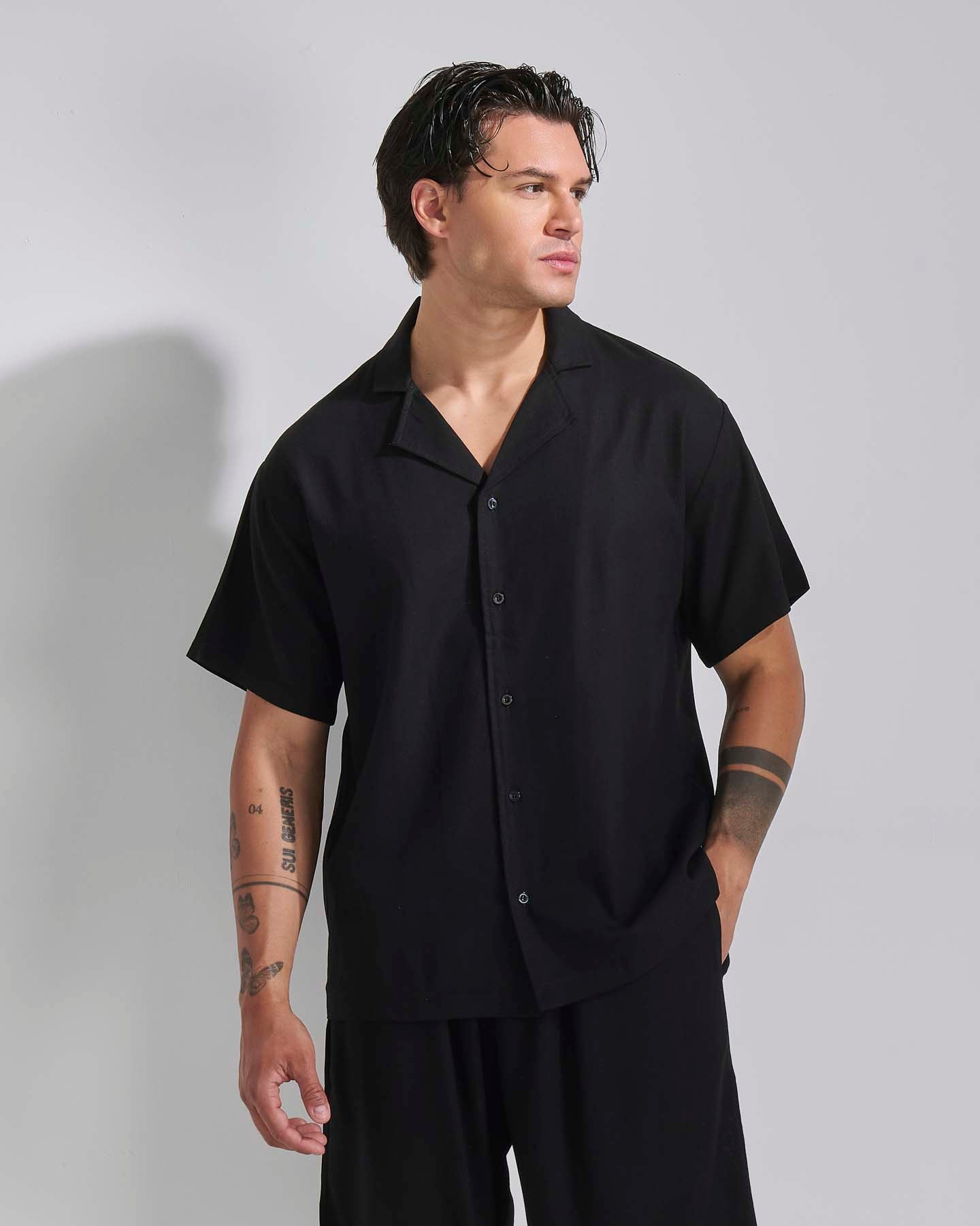 Camicia relax fit collo a bowling