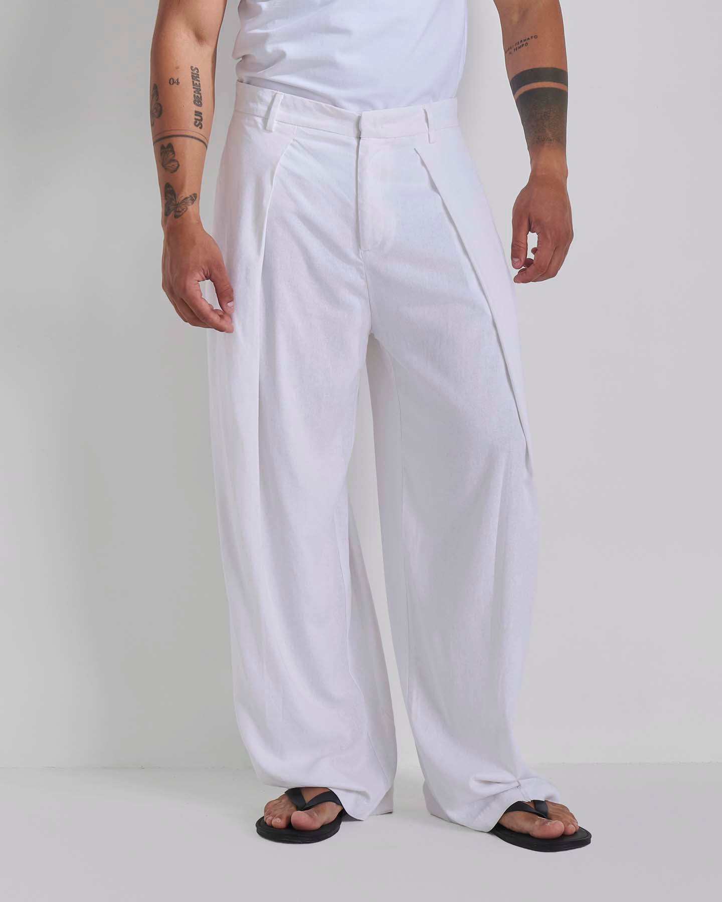Pantalone Wide Fit con pieghe in lino