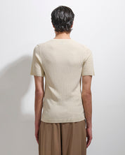 Maglia scollo a V a coste mezza manica