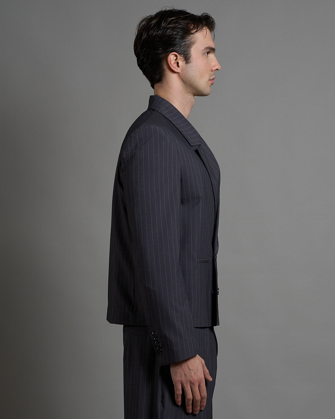 Giacca cropped doppiopetto gessata