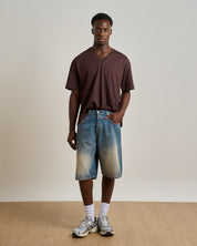 Bermuda Jeans Baggy Sabbiato in doppio stone con pietra