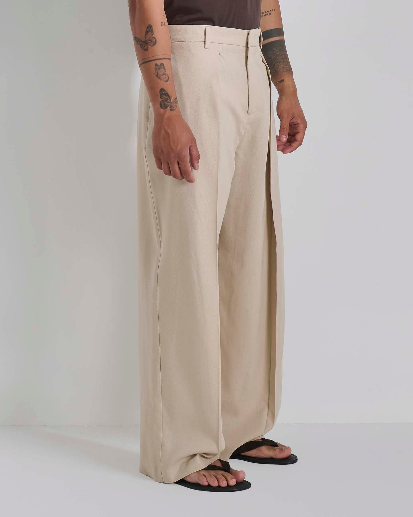 Pantalone Wide Fit con pieghe in lino