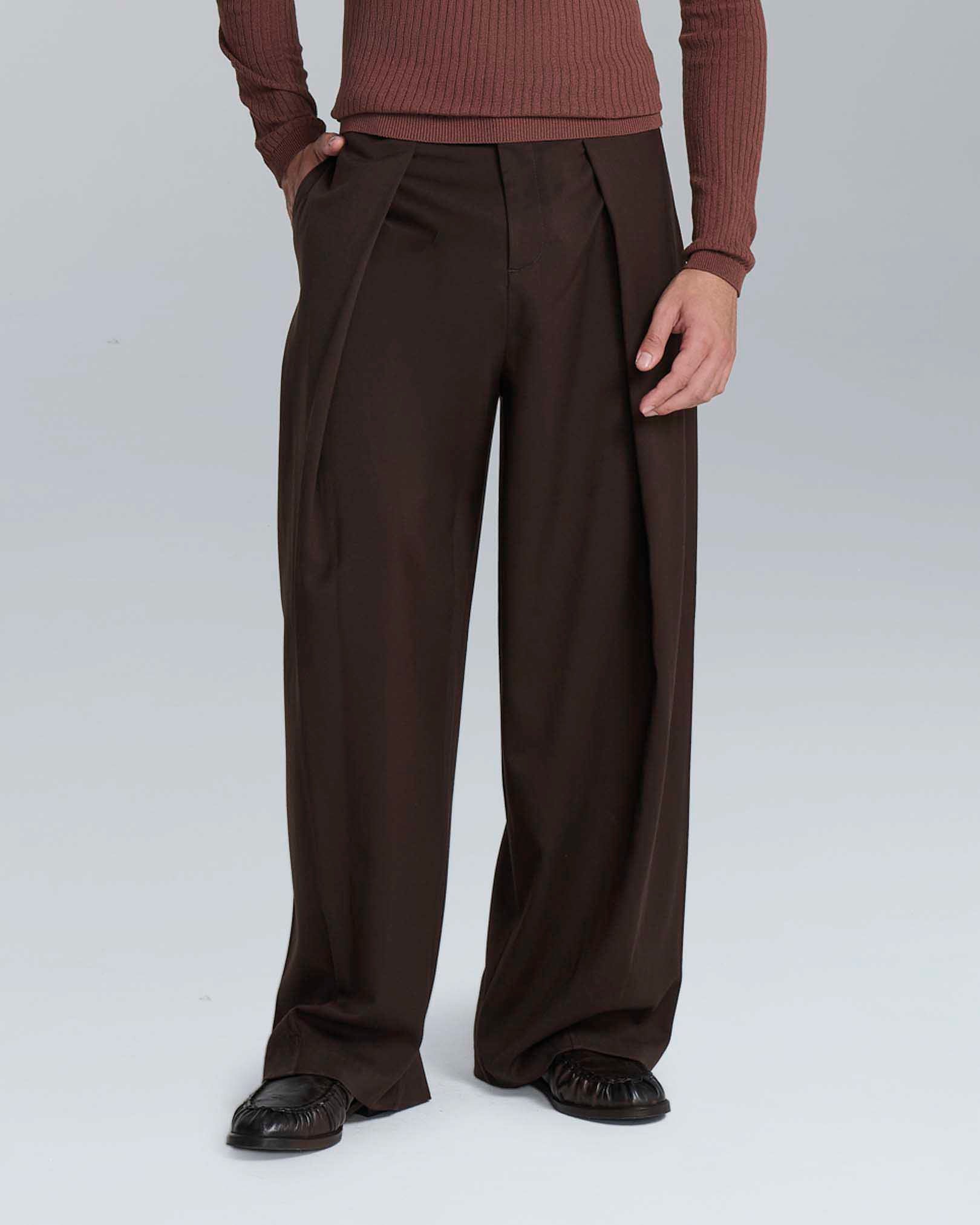 Pantalone wide fit con pieghe