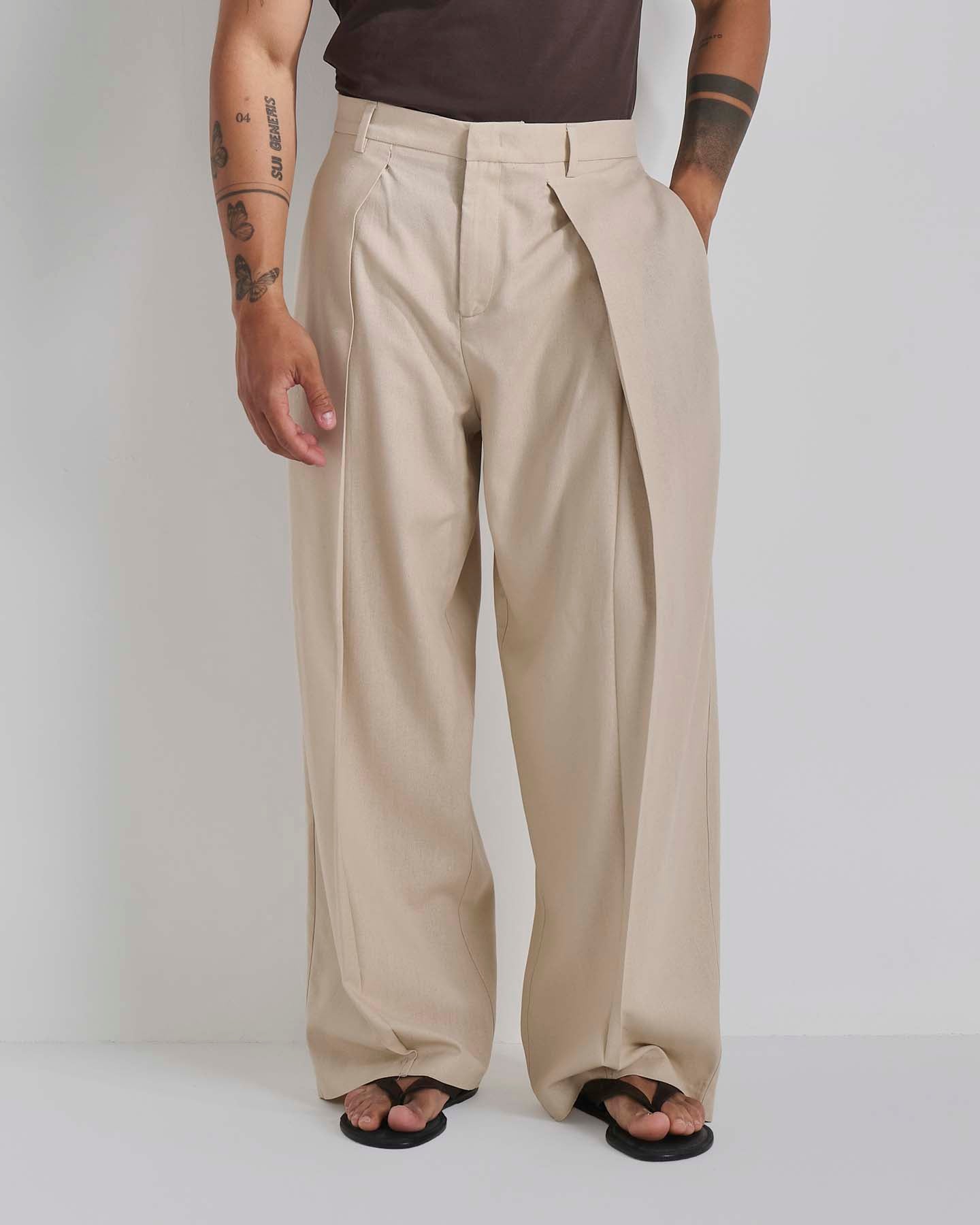 Pantalone Wide Fit con pieghe in lino