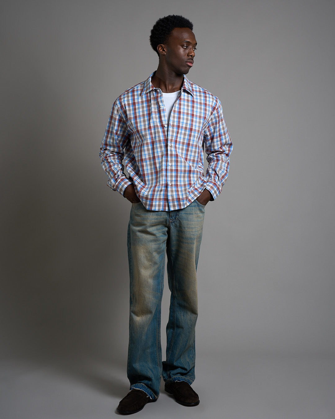 Camicia cropped a quadri con ricamo