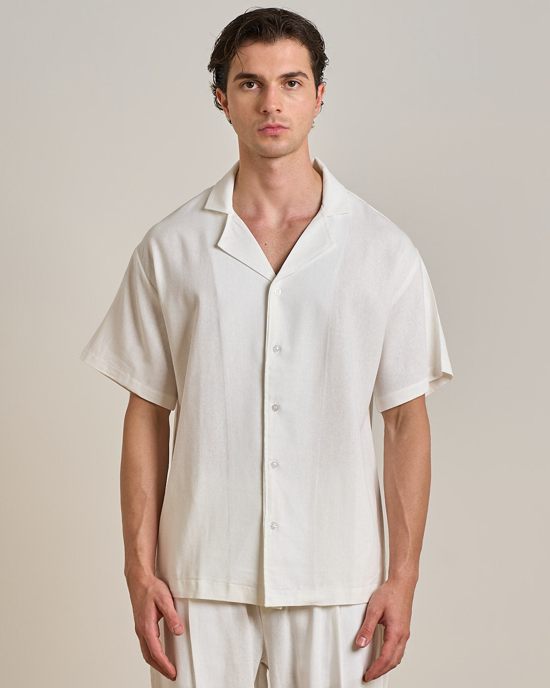 Camicia relax fit collo a bowling