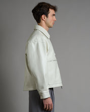 Giacca in pelle con friso Ghiaccio