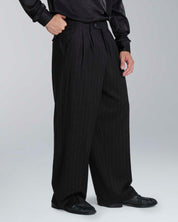Pantalone wide leg strutturato gessato nero