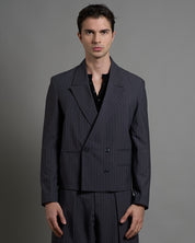 Giacca cropped doppiopetto gessata