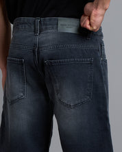 Denim Regular Fit Stone Wash Used Spruzzato Nero
