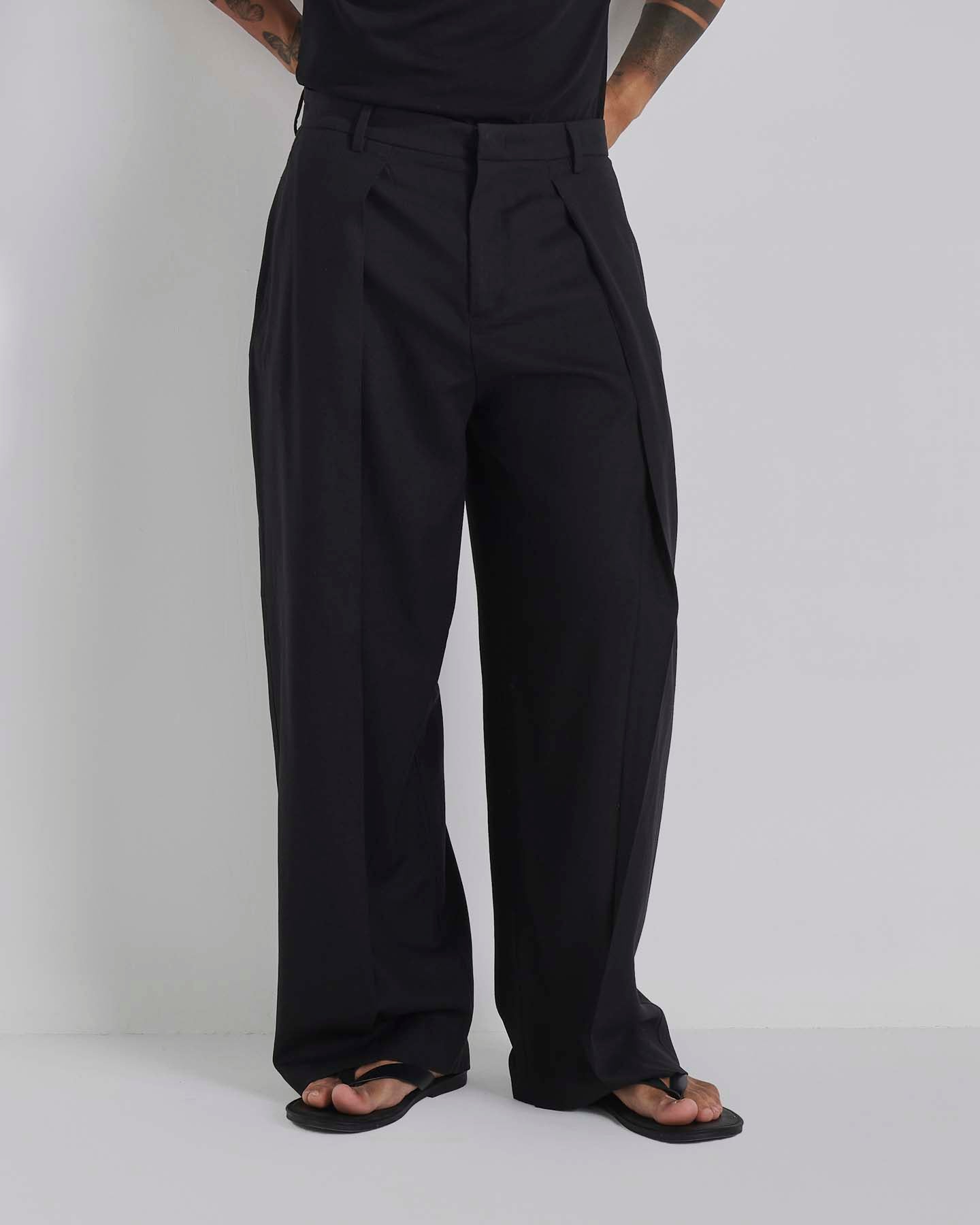 Pantalone Wide Fit con pieghe in lino