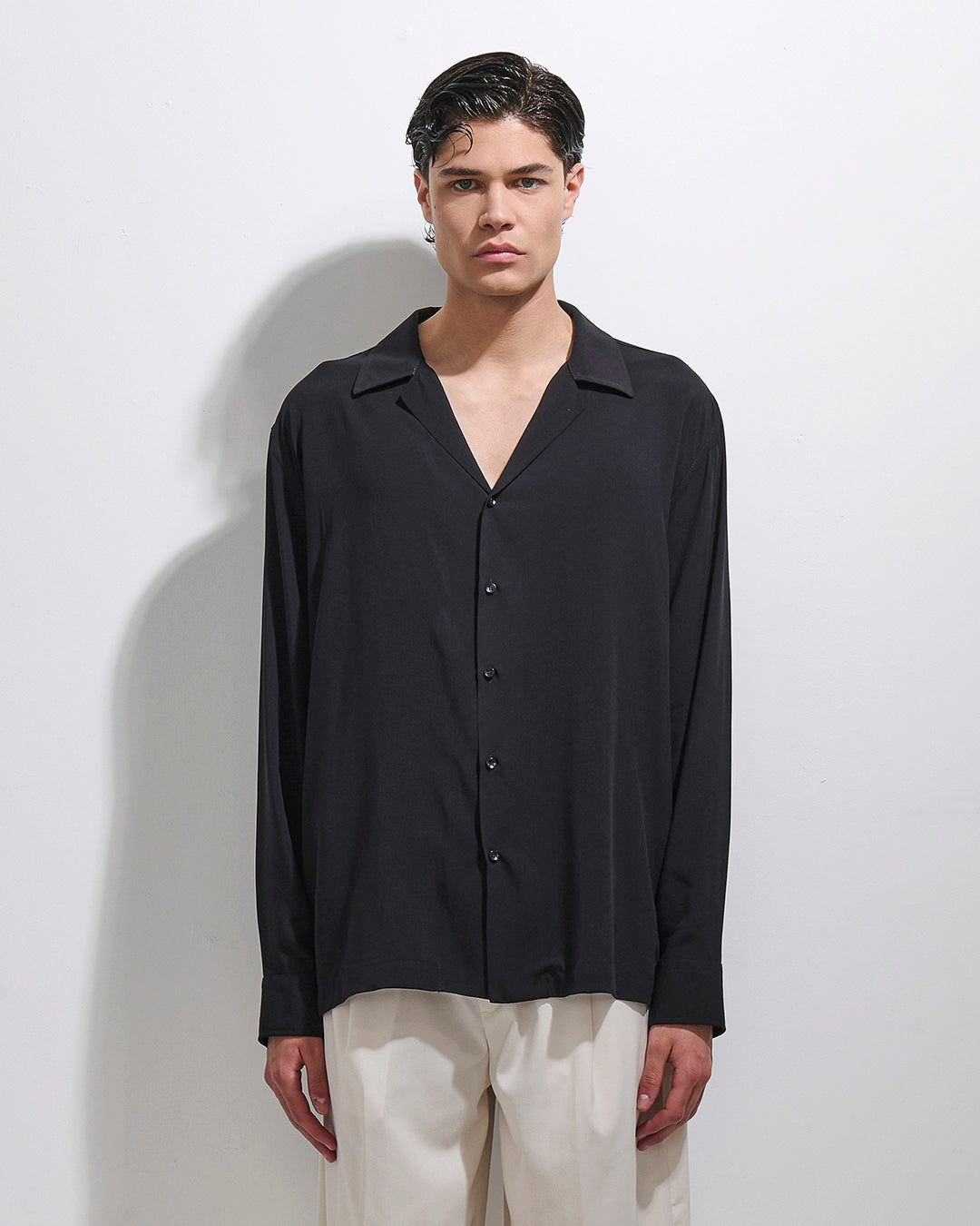 Camicia in viscosa collo a bowling