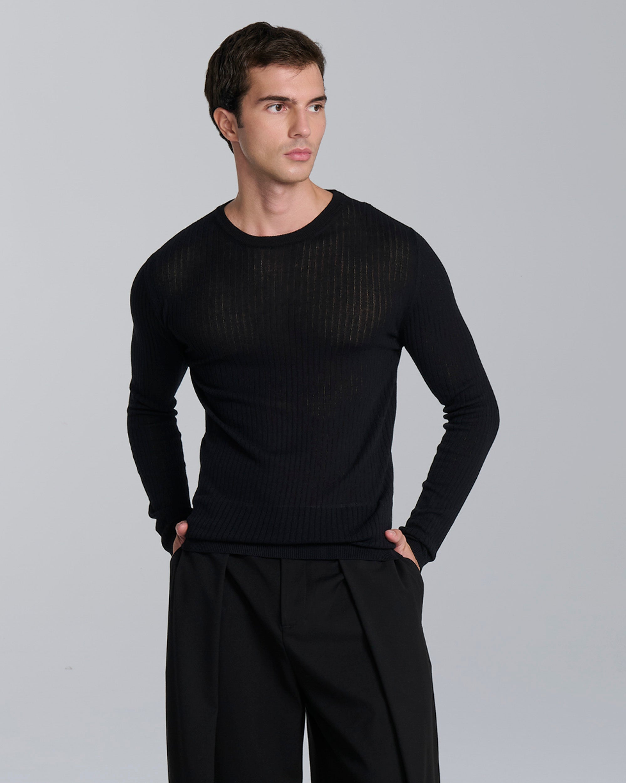 Maglia girocollo a coste