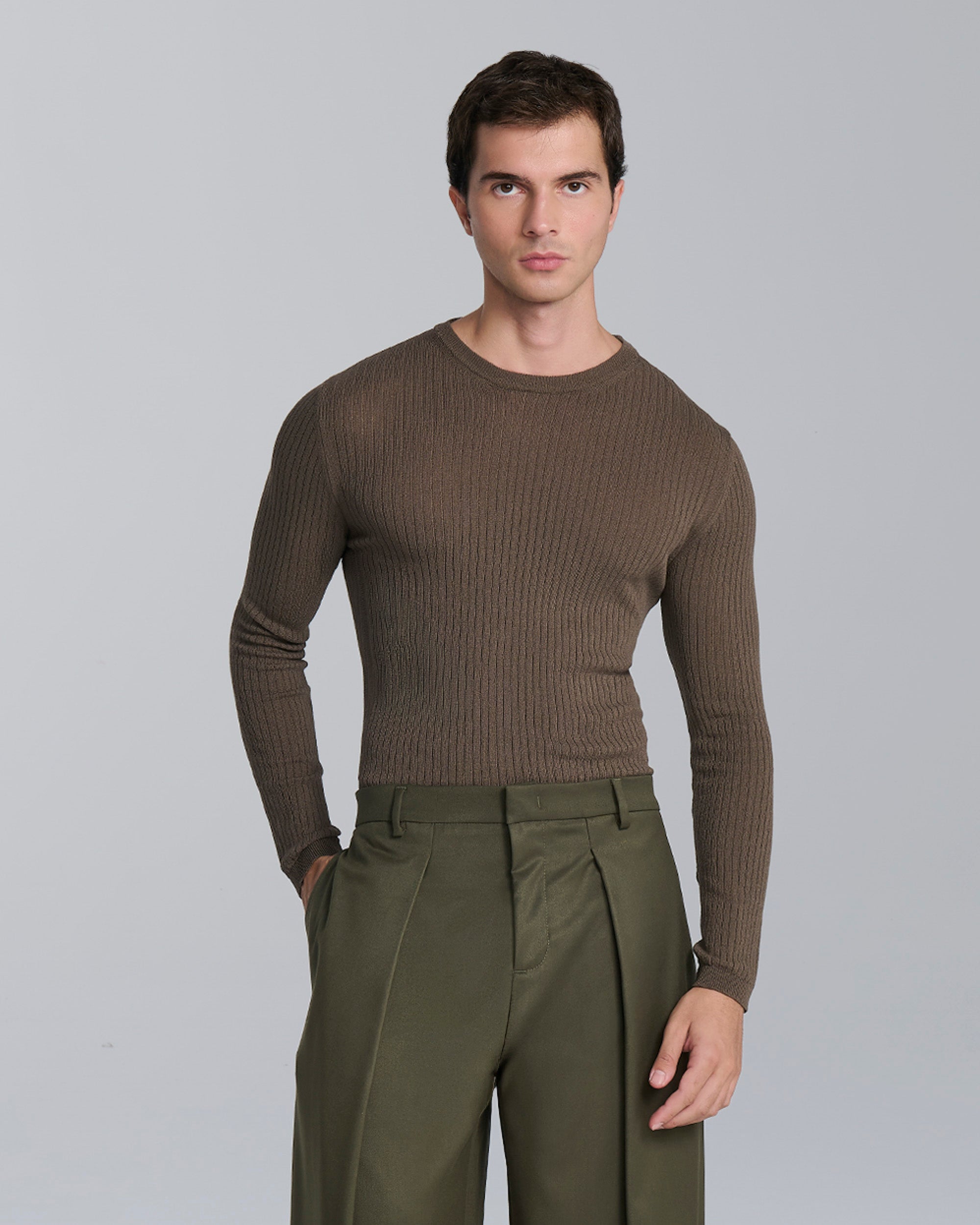 Maglia girocollo a coste