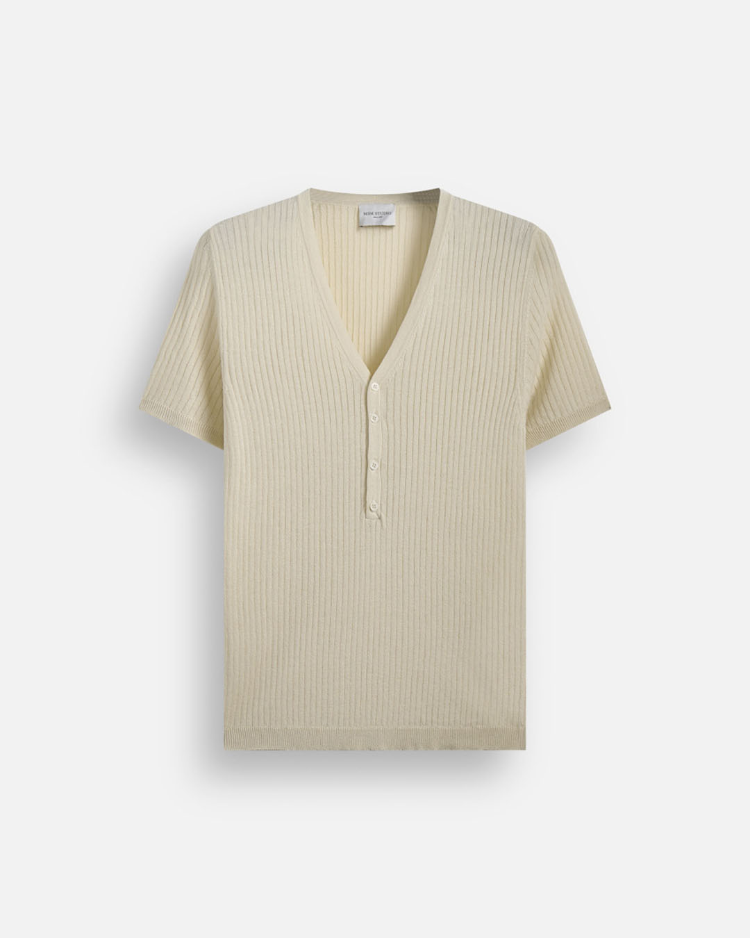Maglia scollo a V a coste mezza manica