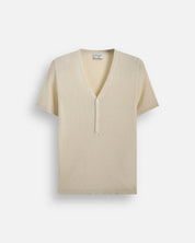 Maglia scollo a V a coste mezza manica