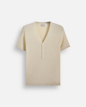 Maglia scollo a V a coste mezza manica