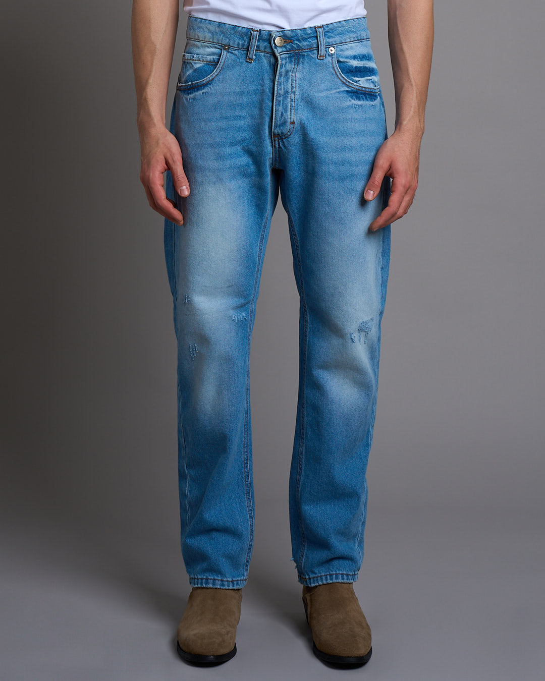 Jeans Straight Fit Con Abrasioni