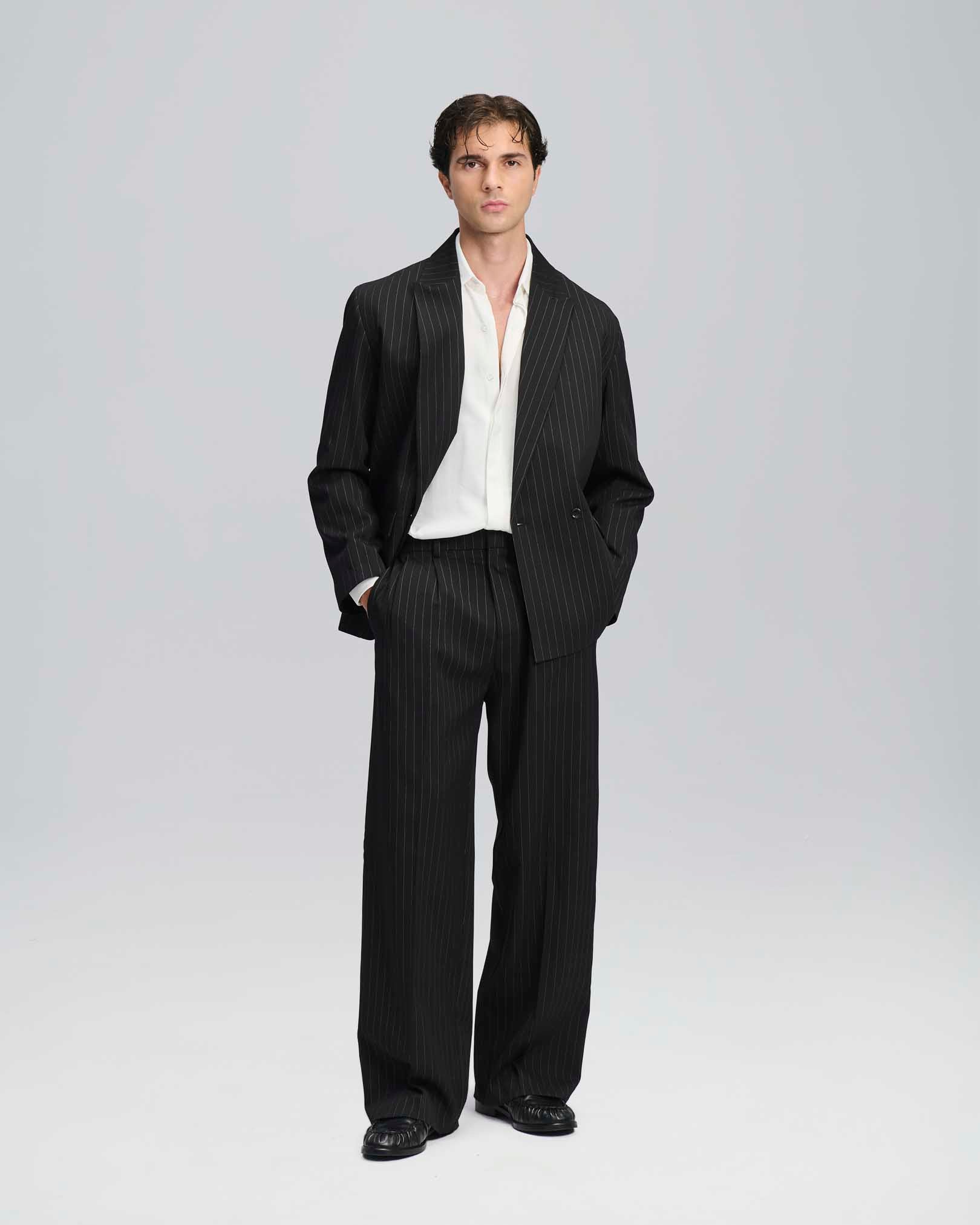 Pantalone Wide Fit Limited Edition gessato nero