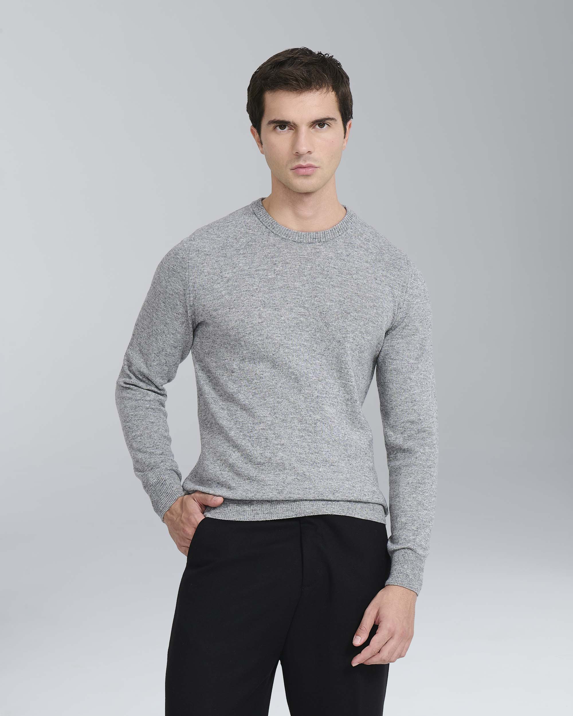 Pullover girocollo in misto cashmere
