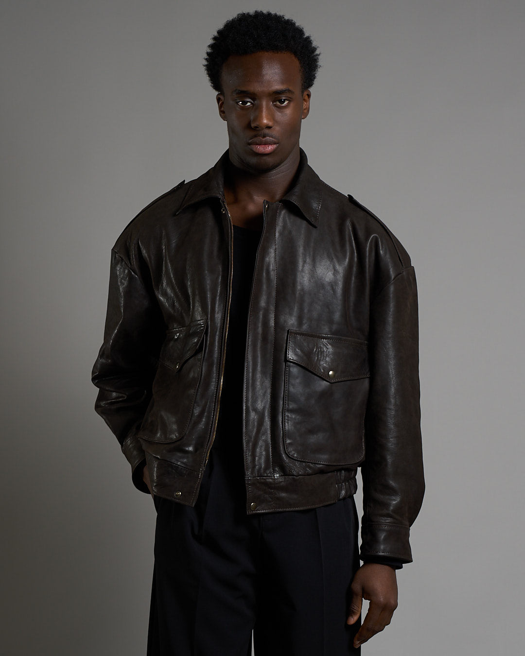 Giacca in pelle over effetto vintage