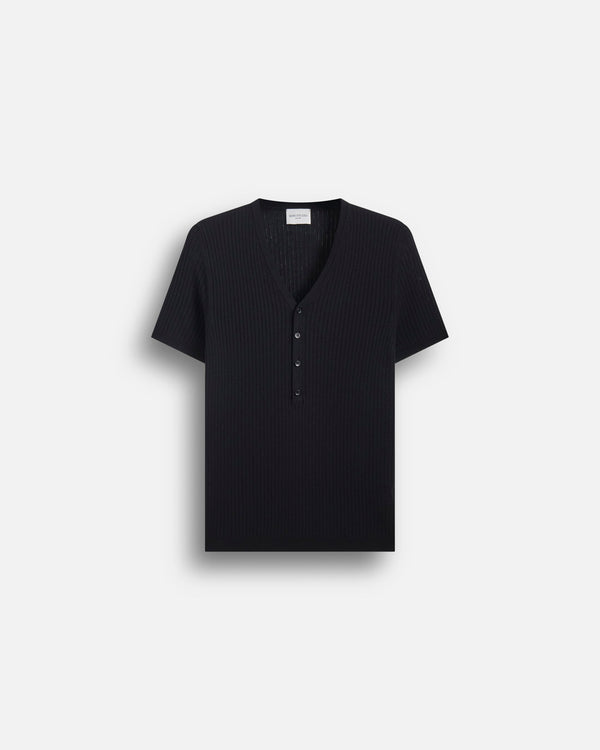 Maglia scollo a V a coste mezza manica