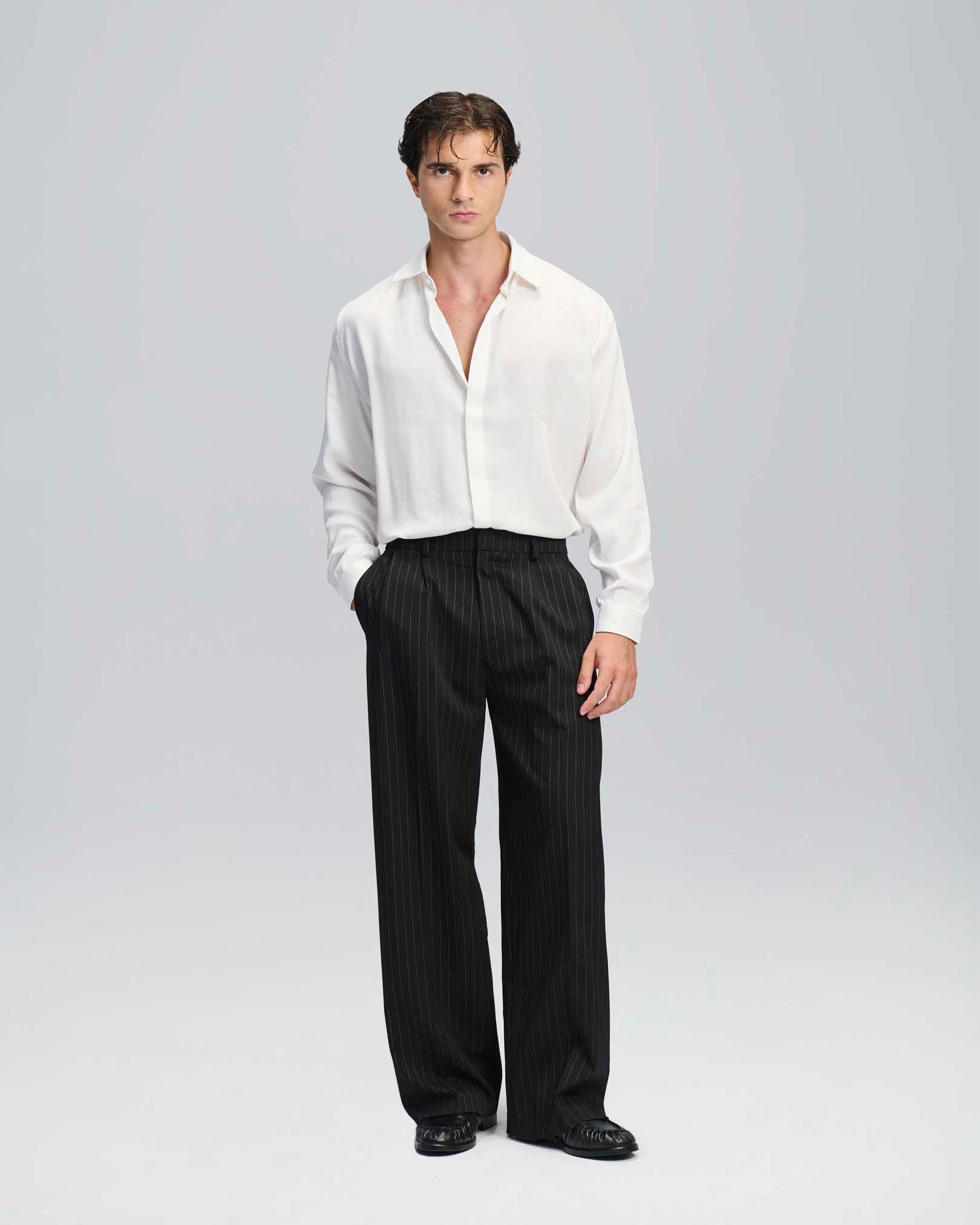 Pantalone Wide Fit Limited Edition gessato nero