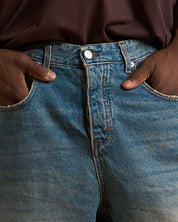 Bermuda Jeans Baggy Sabbiato in doppio stone con pietra