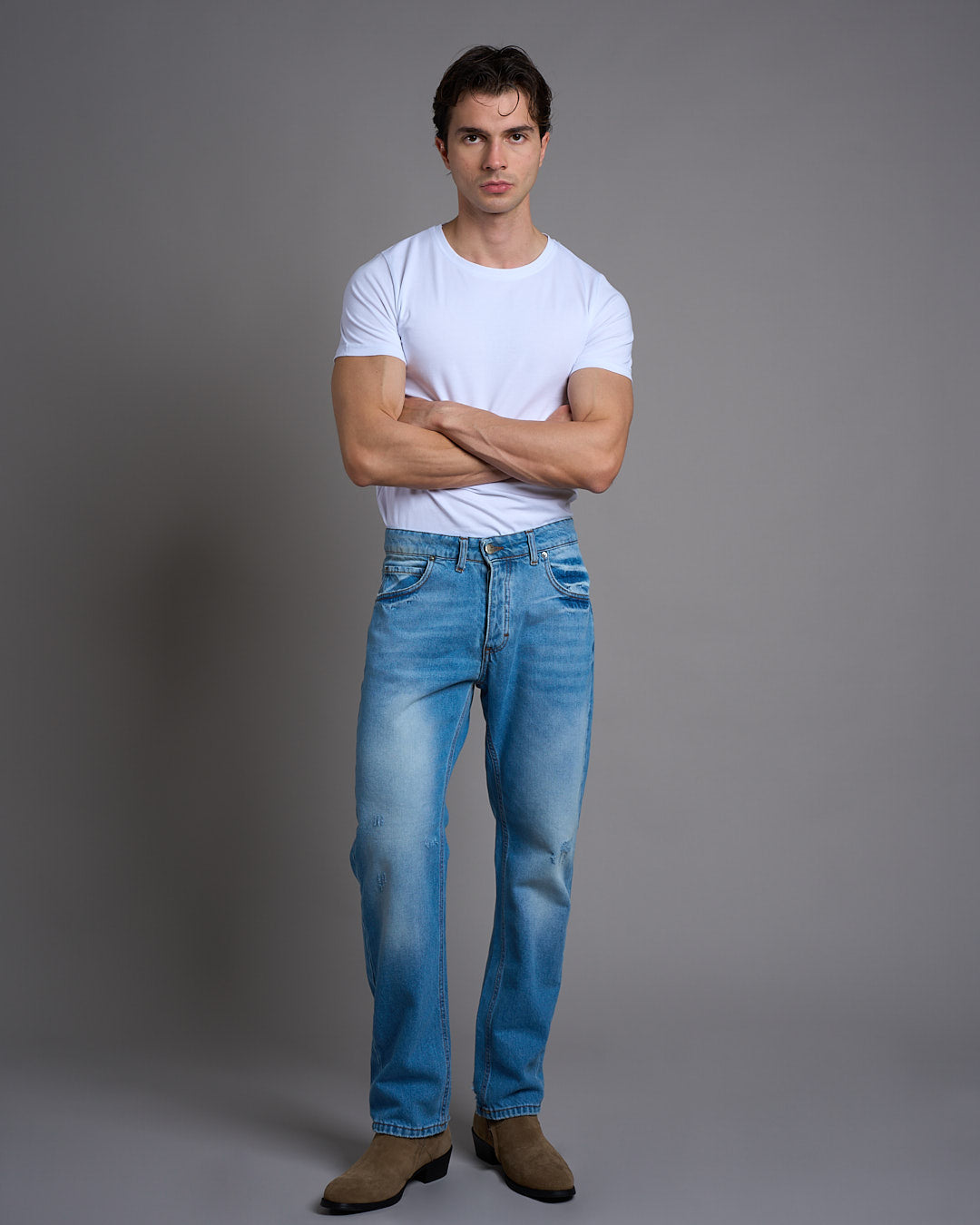 Jeans Straight Fit Con Abrasioni