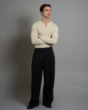 Pantalone Wide Fit con pieghe gessato