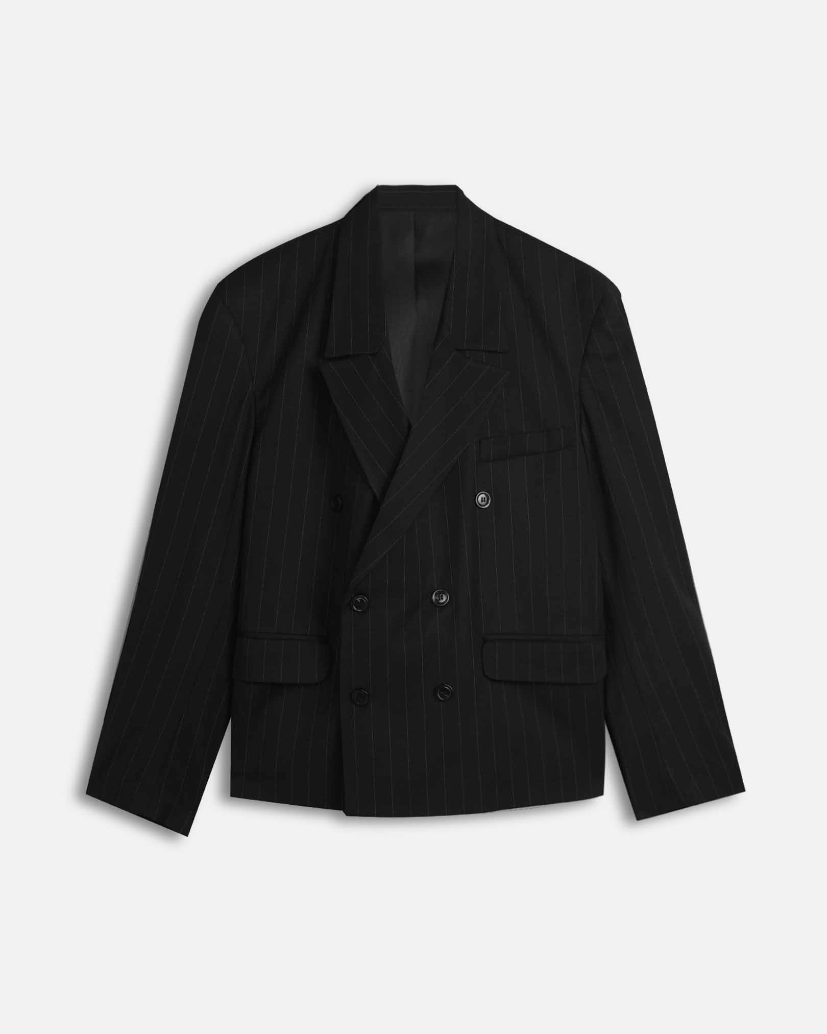 Giacca cropped doppiopetto gessato nero