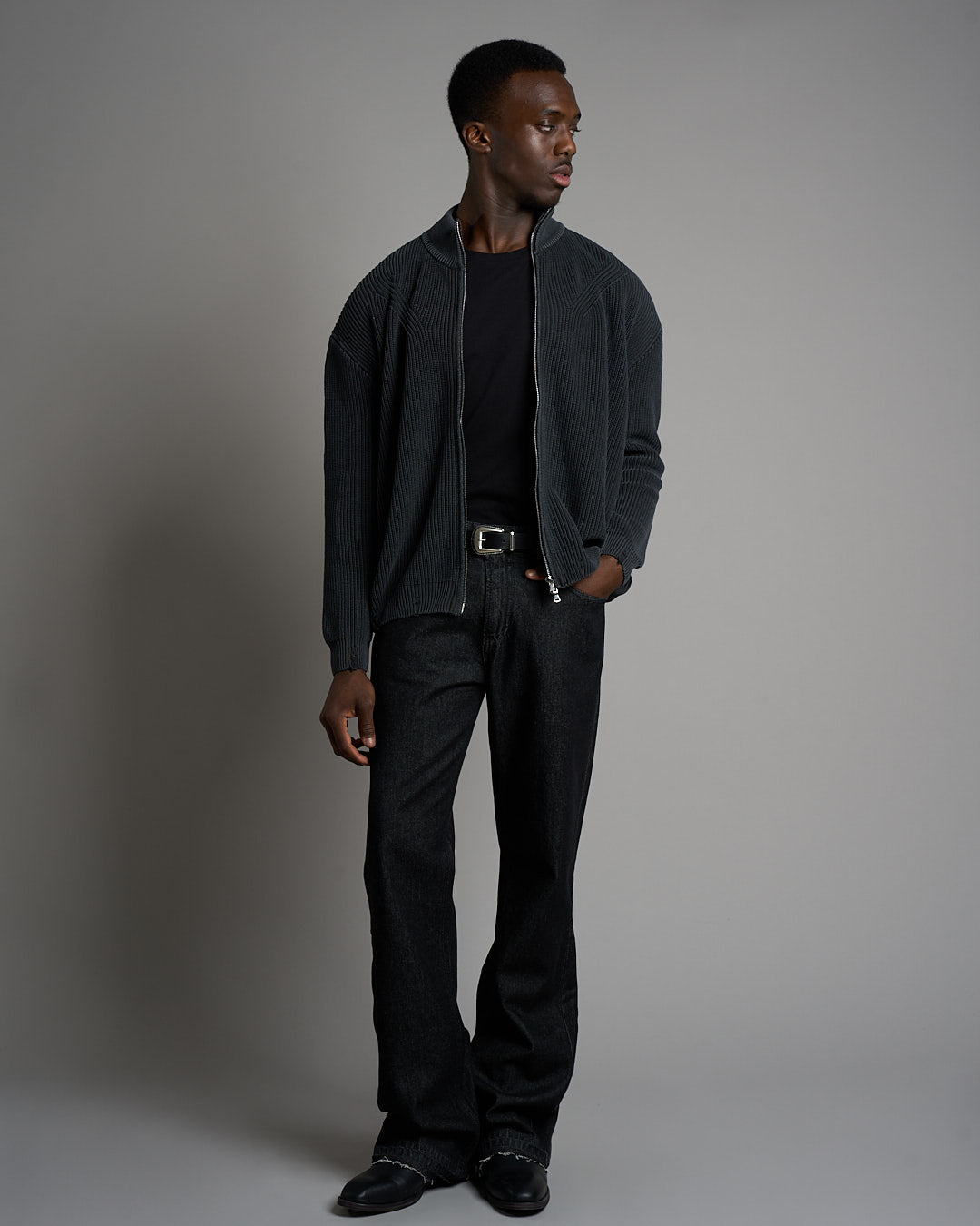 Maglia in cotone con zip  effetto old
